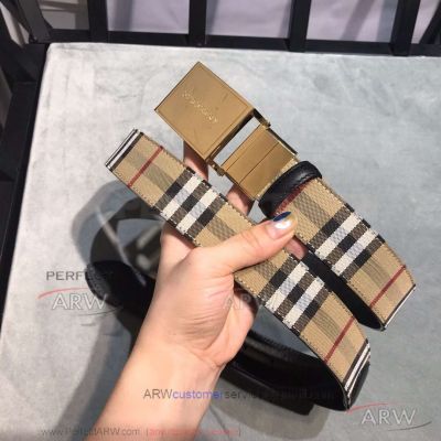 AAA Quality Burberry Reversible Vintage Check Belt Yellow Gold Buckle